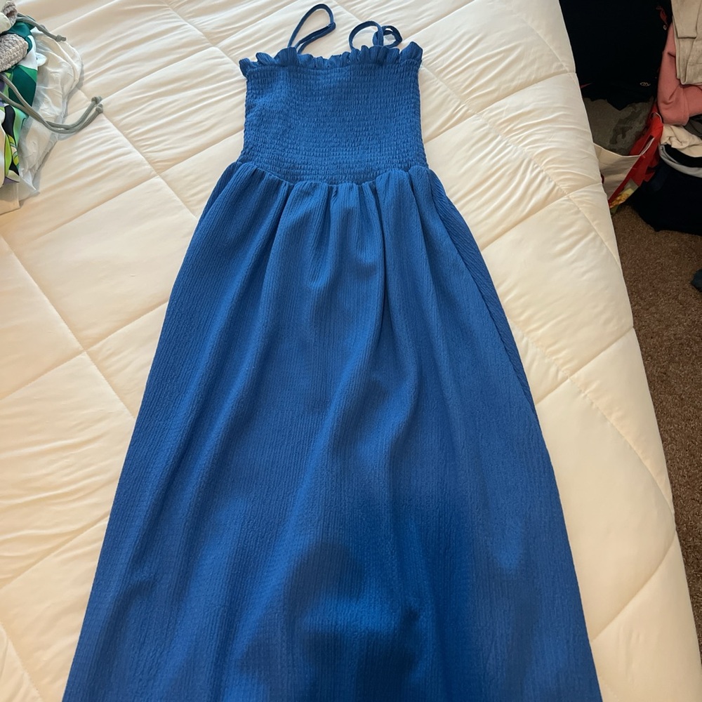 Zara Blue Maxi Dress with Ruffle Straps